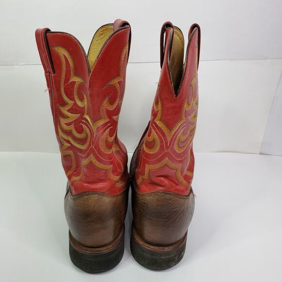 Justin mens cowboy boots 11 Red Almond Toe Style #5538 - Picture 5 of 8